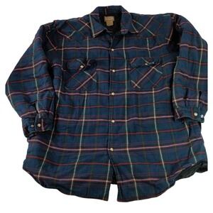 C.E. Schmidt Workwear Men's Heavy Flannel Blue‎ Plaid Work Shirt Cotton 2XL
